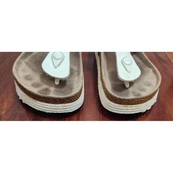 PapilliobyBirkenstock Gizeh Platform Sandals White Leather Cork Footbed Comfort - Picture 4 of 15